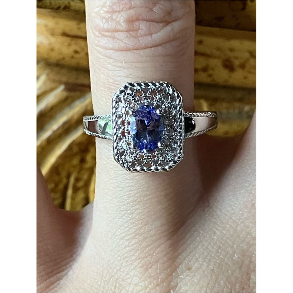 Natural Tanzanite Sterling Silver Art Deco Ring Size 8